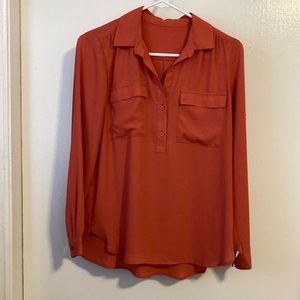 Ann Taylor Long-sleeved Rust Blouse with Collar